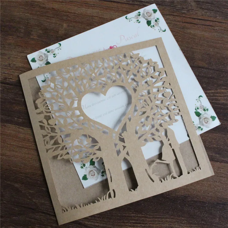 Laser Cut Country Invitation Card Wedding Engagement Hollow Valentine's Day Friend's Invite Customized Insert Printing 50 Pieces