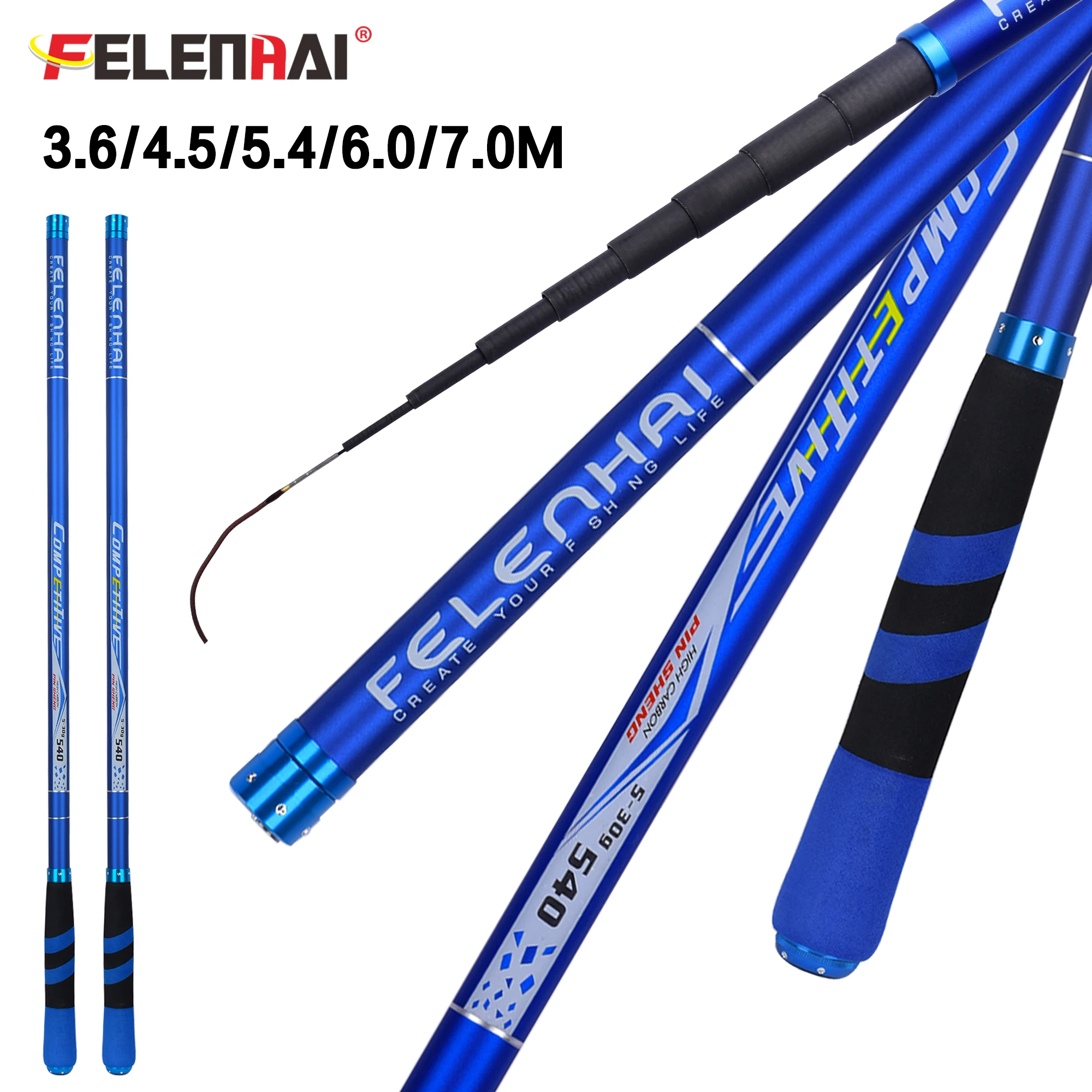 FELENHAI COMPETITIVE Telescopic POLE Fishing Rod 3.6 4.5 5.4 6.0 7.0M 30T Carbon Fiber Stream Carp Ultralight Super Travel 5-30g