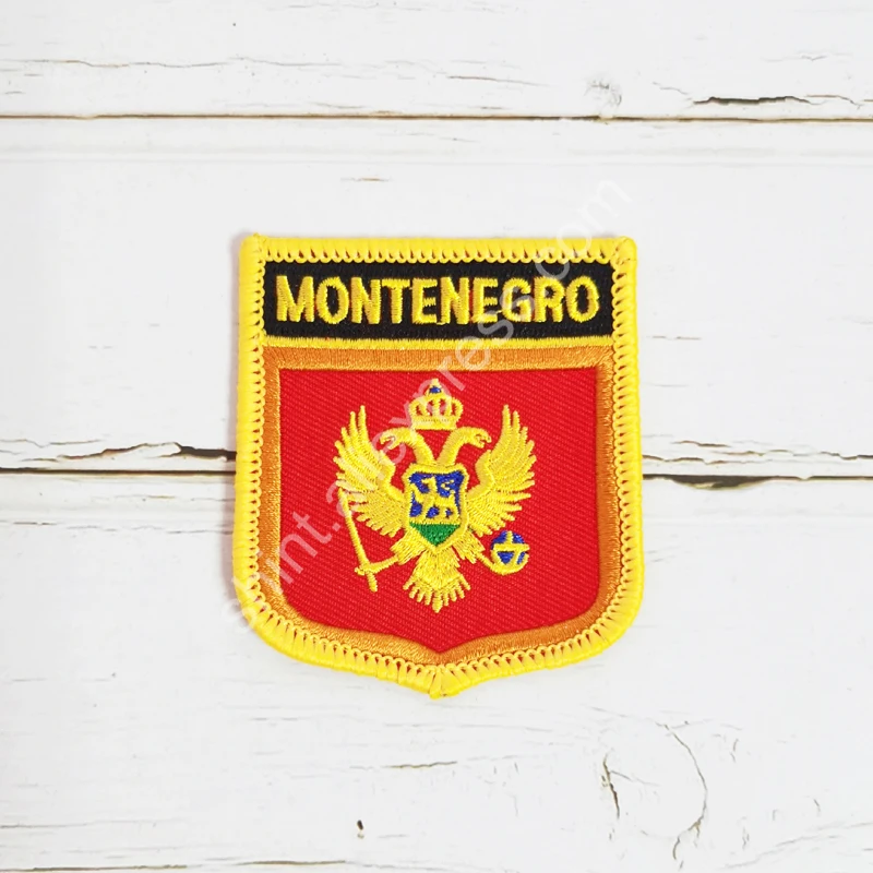 Montenegro National Flag Embroidery Patches Badge Shield And Square Shape Pin One Set On The Cloth Armband   Backpack Decoration