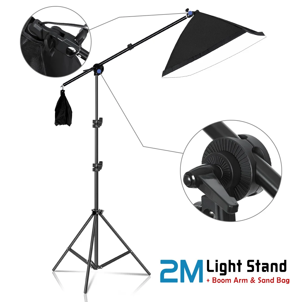 SH Photography Softbox 50x70cm E27 Photographic Bulb Single-Lamp Base Softbox With Boom Arm & 2M Stand For Photo Studio Video