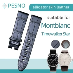 PESNO compatible with Montblanc Timewalker Star 9670/U0107073 Genuine Crocodile Leather Wrist Watch Band  Men Watch Straps