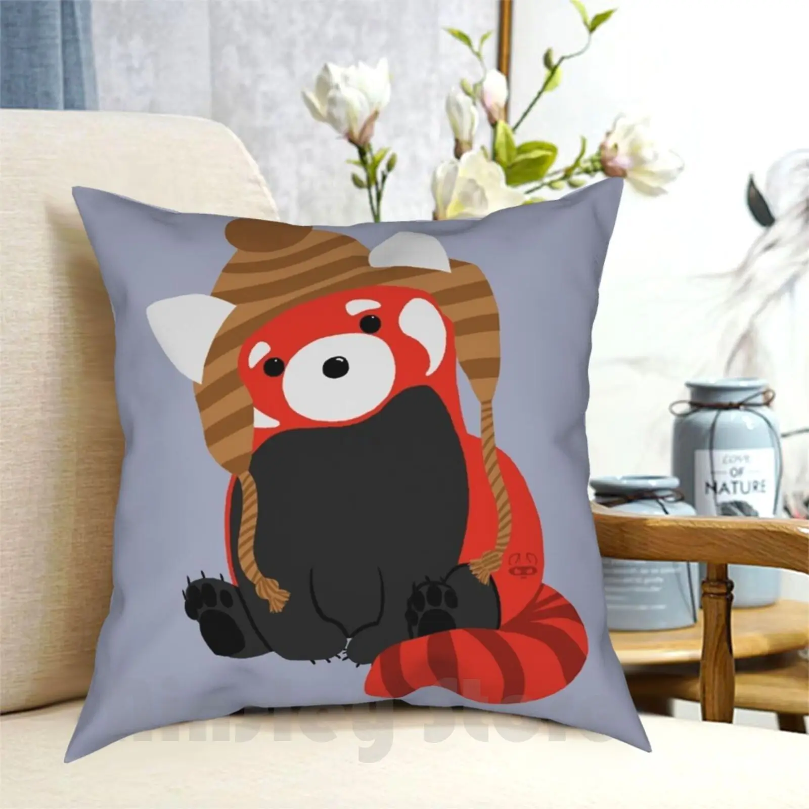 Collin The Beanie-Wearing Red Panda Pillow Case Printed Home Soft Throw Pillow Red Panda Panda Red Beanie Hat Cute