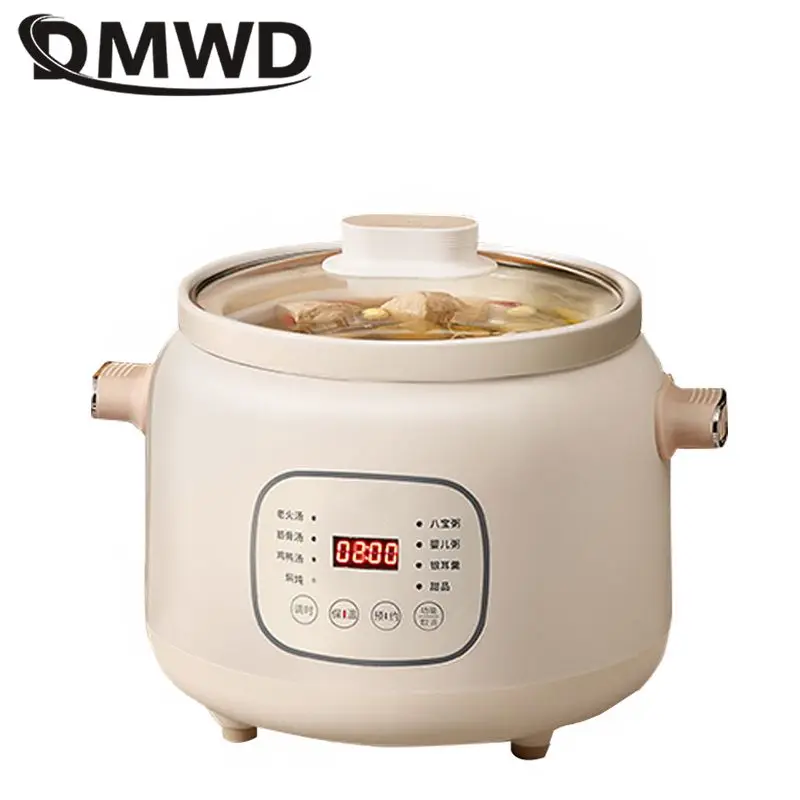 DMWD 3L Household Electric Slow Cooker Stew Pot  Ceramic Soup Pot Casserole Breakfast Machine Porridge 24H Appointment