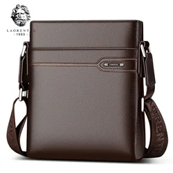 LAORENTOU Men's Genuine Leather Crossbody Bag Business Messenger Bag Side Shoulder Bag for Man Real Cow Leather Casual Purse Bag