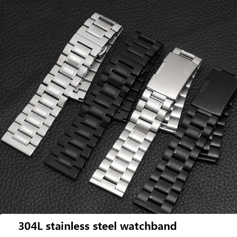 For any brand wristband stainless Steel bracelet 14mm 16mm 18mm 20mm 22mm 24mm 26mm Watch Band black silver strap