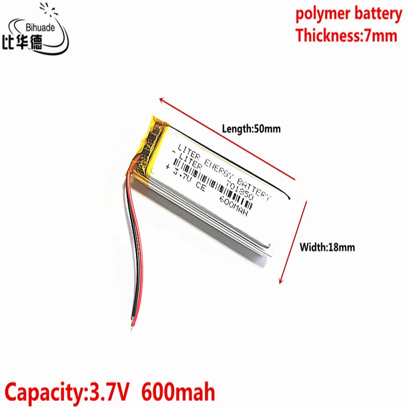 10pcs 3.7V 600MAH 701850 Lithium Polymer LiPo Rechargeable Battery For Mp3 headphone PAD DVD bluetooth camera