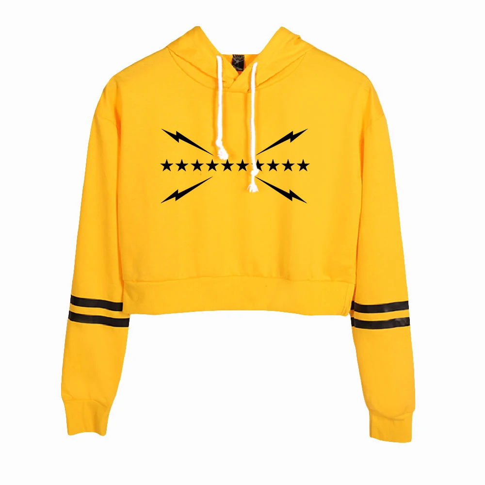 Yelawolf Thời Trang Crop Khoác Hoodie Nữ Có Mũ Áo Thun Chui Đầu Crop Top Bán Giày Dạo Phố Quần Áo