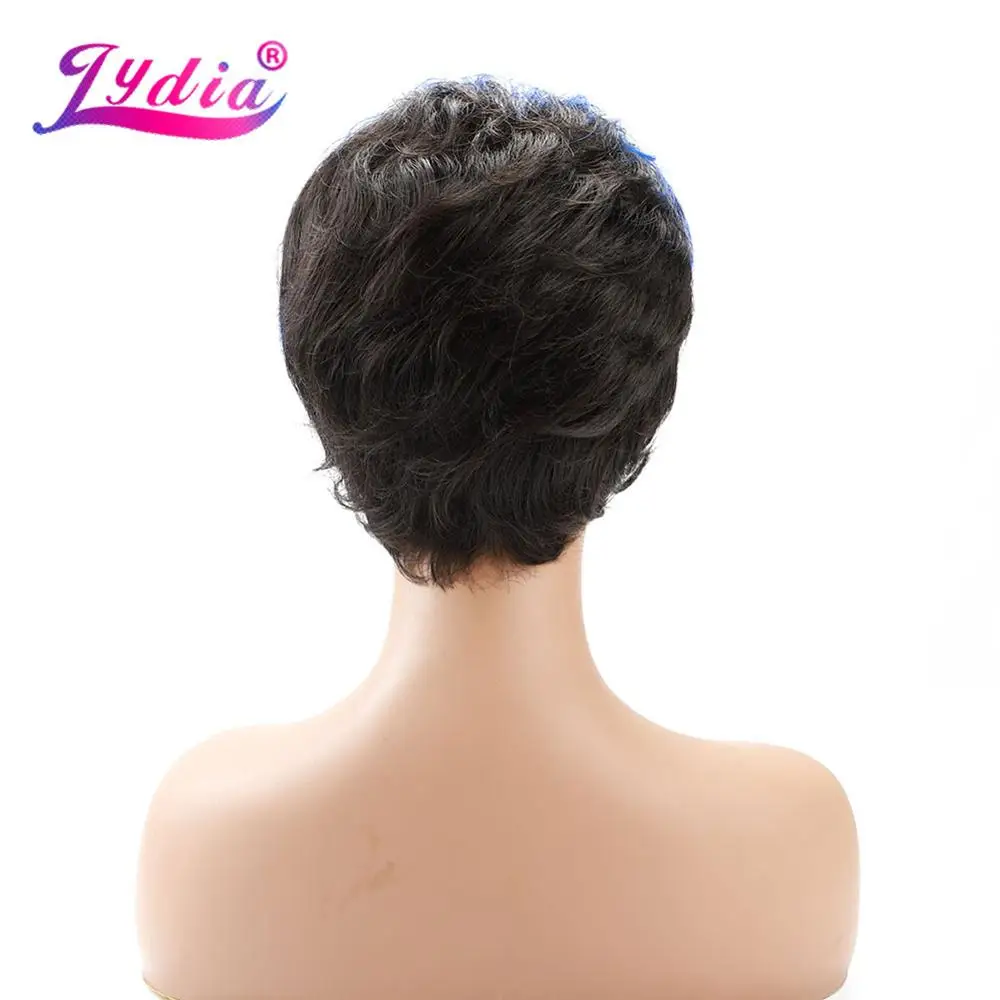 Lydia Synthetic Wigs Mix Color FT2/Blue Short Wave For African American Wig Free Bang Kanekalon Heat Resistant Hair 4Inch