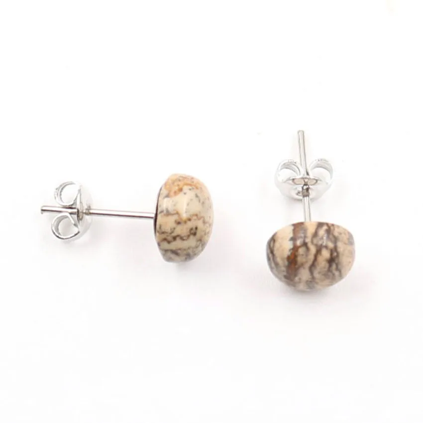 Circular Silver Color Women Stud Earrings Natural Gem Stone Amethyst Wedding Earring for Women Fashion Girls Ear Jewelry