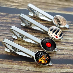 Guitar Tie Clips Music Tie Pins Musical Instrument Piano Guitar Clarinet Flute Print Men Tie Bars Suit Accessories