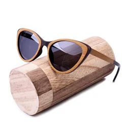 Cat Eye Sunglasses Classic Real Wood Women Lady Fashion Design Glasses Polarized Lens Ebony Maple Bamboo Frame With Case