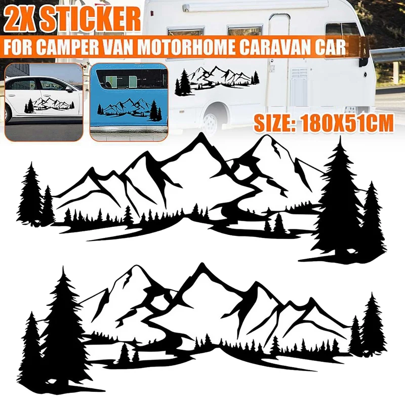 RV Motorhome Side Body Sticker DIY Large Mountain Tree Decal Sticker Decoration for Car Caravan Trailer