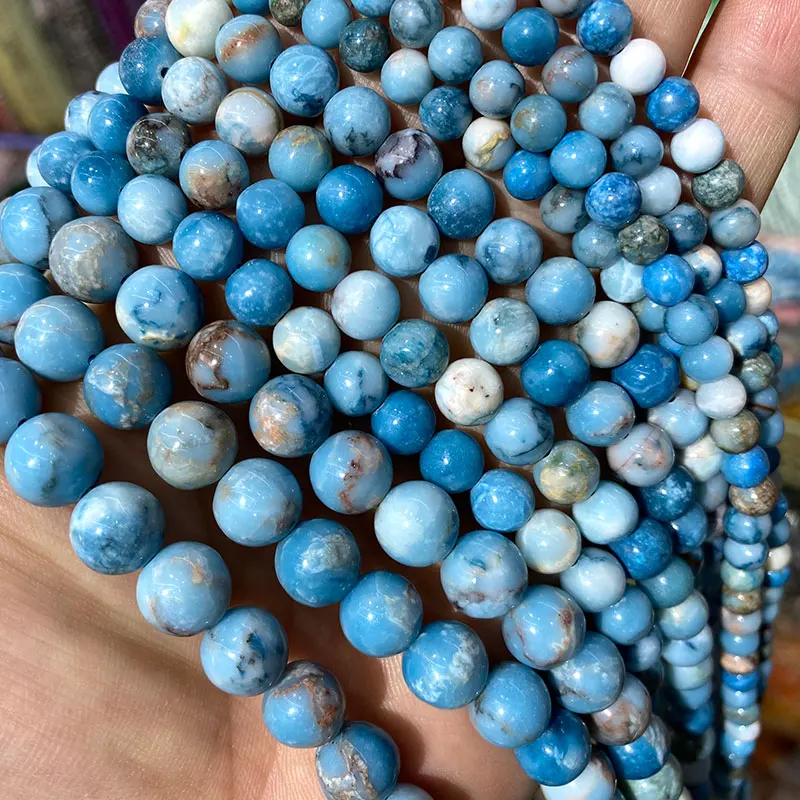 Wholesale 100% Natural Larimar Blue Round Stone Beads For Jewelry Making DIY Bracelet Necklace 4/ 6/8/10MM