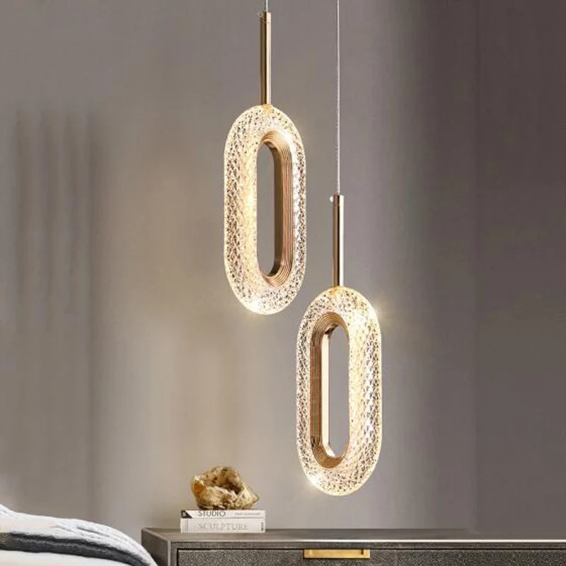 Nordic Luxury Acrylic Particles Oval LED Pendant Lights for Living Room Bedside Minimalist Creative Loft Suspension Hanging Lamp