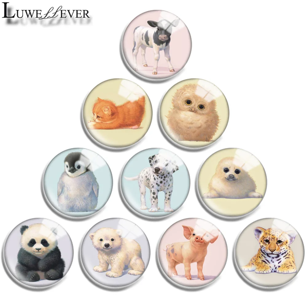 12mm 14mm 20mm 25mm 30mm 40mm 744 Cute Animal Mix Round Glass Cabochon Jewelry Finding 18mm Snap Button Charm Bracelet