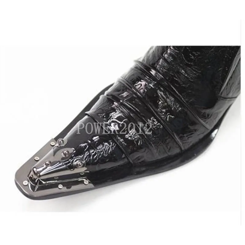 ntparker 2025 New vintage Rock Leather Man\'s Leather Shoes Personality Pointed Metal Toe Black Leather Dress Shoes for man