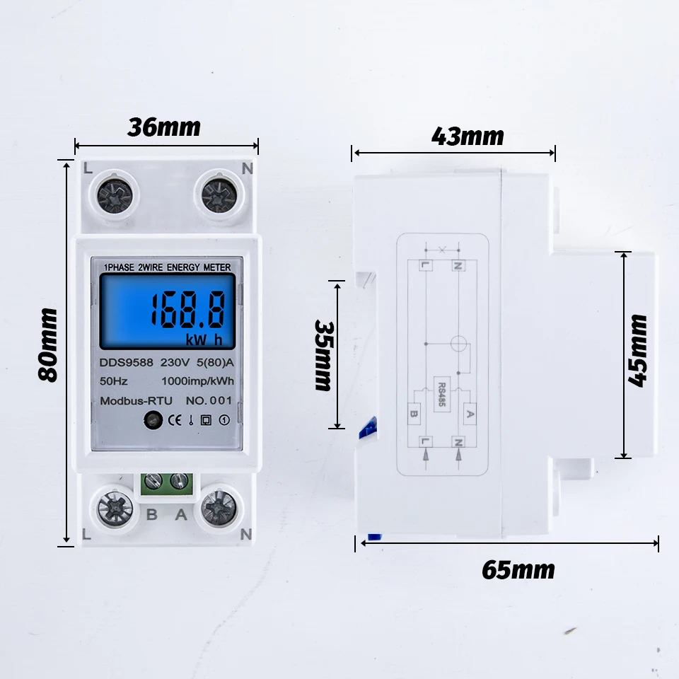التيار المتناوب 220 فولت 5-80A RS485 Modbus-Rtu مقياس طاقة رقمي الكهرباء كيلوواط ساعة استهلاك متر الجهد الحالي كيلو واط عرض 50/60Hz