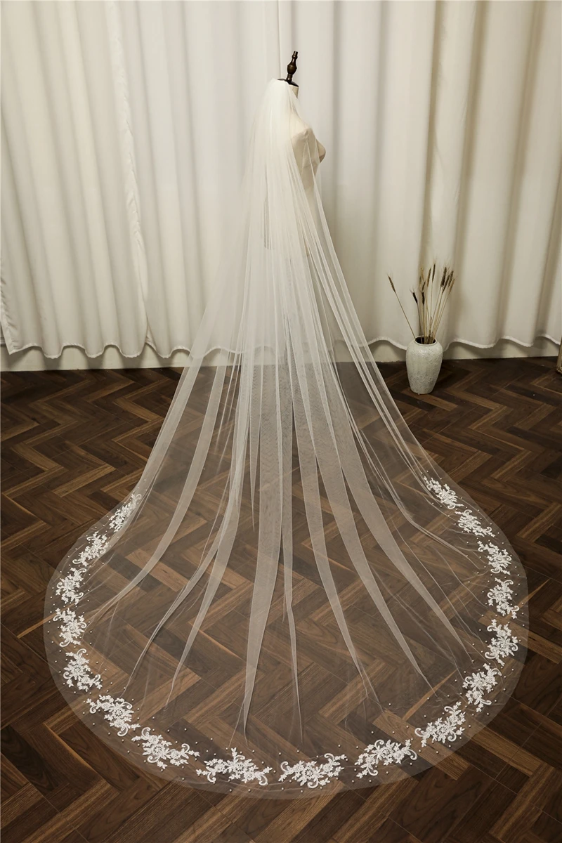 มาใหม่ 3M สีขาวงาช้าง Wedding Veils Lace Pearl Veil อุปกรณ์จัดงานแต่งงานเจ้าสาว Velos de novia Boda ผ้าคลุมหน้าเจ้าสาว