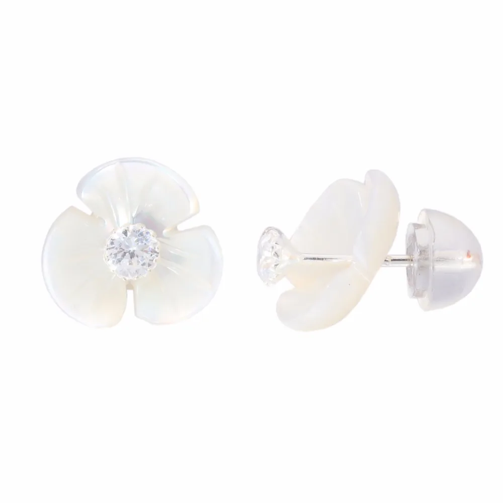 CiNily Created Shell Cubic Zirconia 100% Solid 925 Sterling Silver Flower Shaped for Women Jewelry Stud Earrings 10mm SE024
