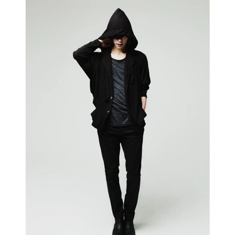 

Korean menswear non-mainstream bat fashion men's large hooded Cardigan jacket bat sleeve fashion men's free shipping