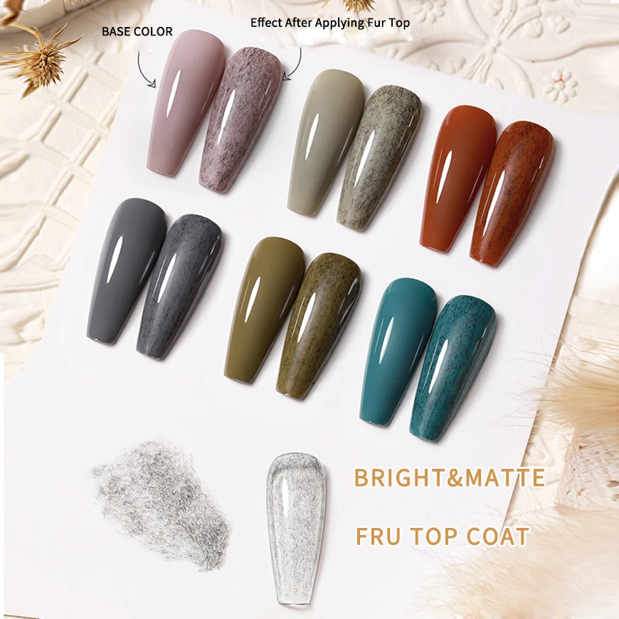 SKVP 8ML Faux Fur Top Coat Gel Nails Gel Matte Effect Soak Off UV Gel Nail Polish Base Gel Fur Varnish Nail Art Manicure Gel