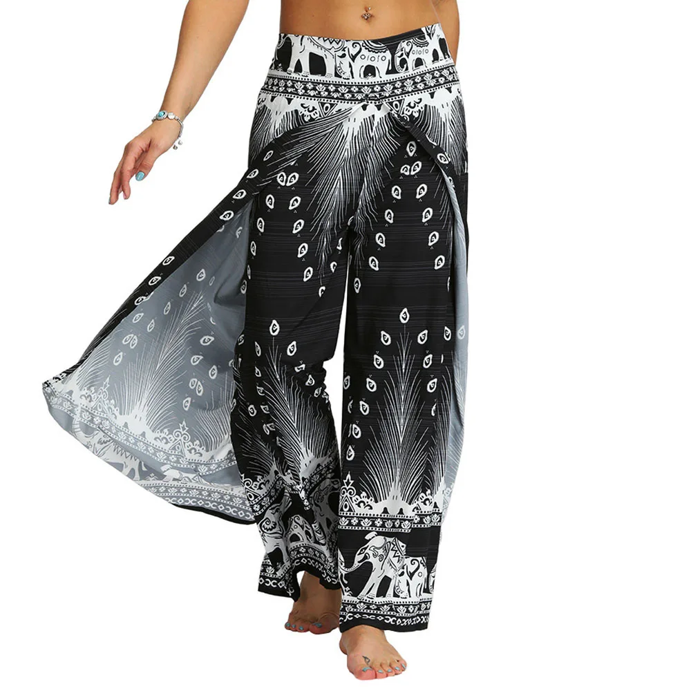 Women’s Harem Pants Slit Wide Leg Palazzo Casual Beach Boho Yoga Hippie Pants