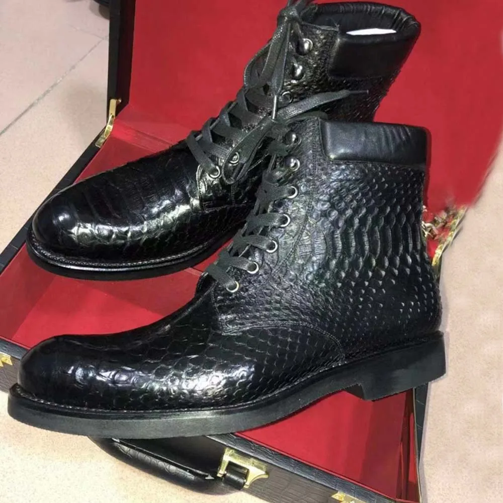 tianxing new men boots python leather boots male boots men snake skin shoes