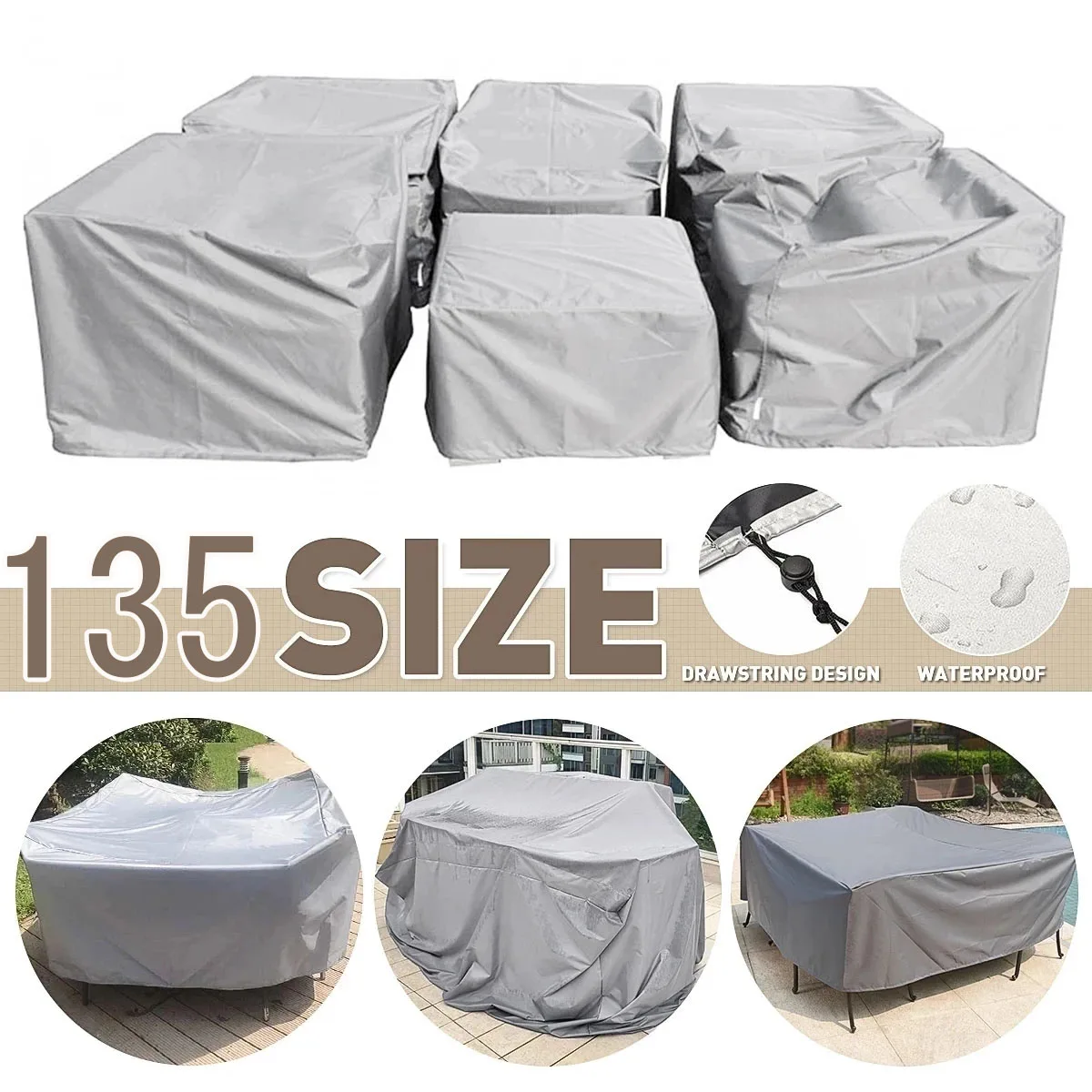 210D Hochleistungs-Wasserdichte Gartenmöbelabdeckung Rechteckige Regen- und Schneeabdeckung für Sofa, Tisch, Stuhl, Winddicht – Detail 1