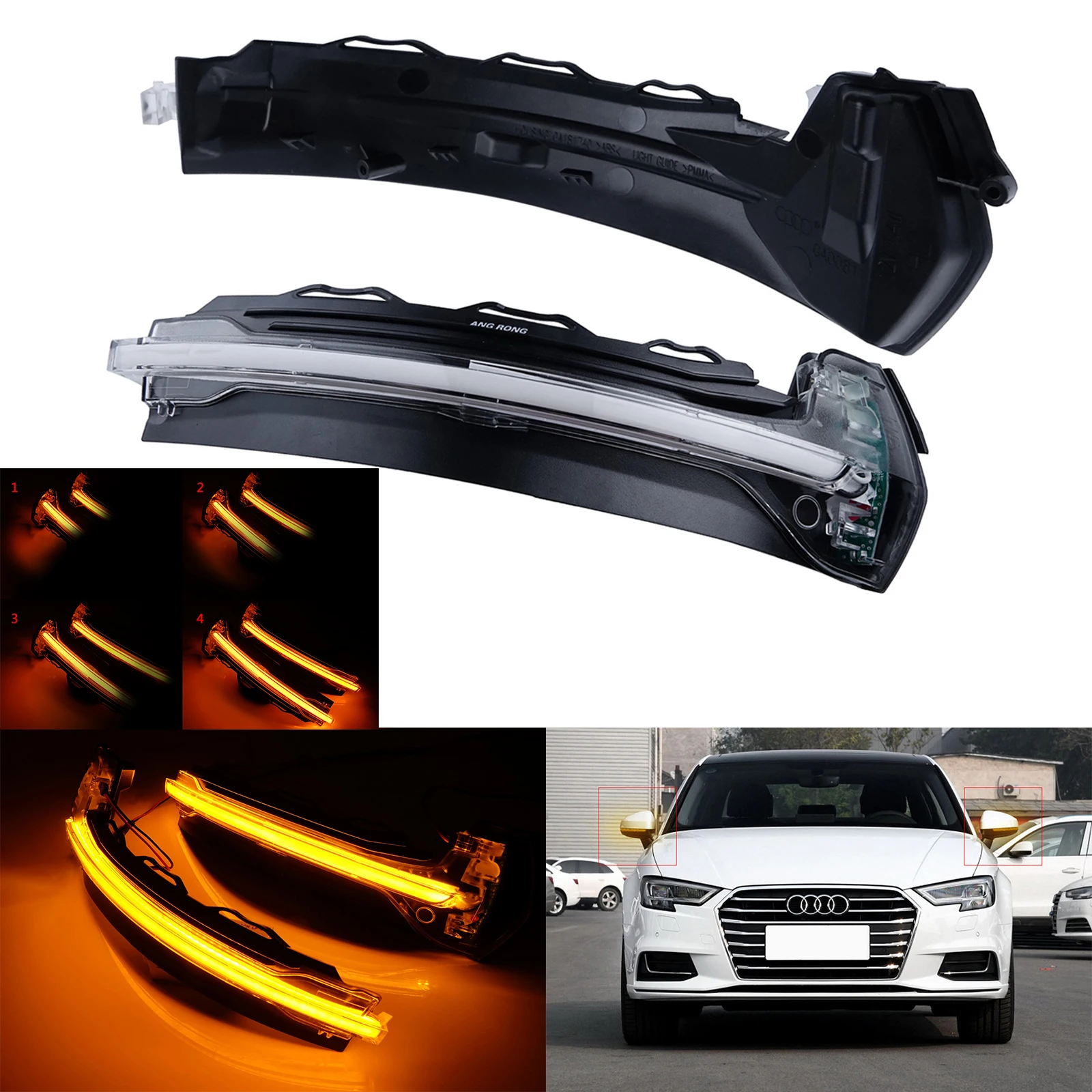 Fit Audi A3 S3 RS3 8V 2012-up Dynamic LED Wing Mirror Indicator Light L+R Amber