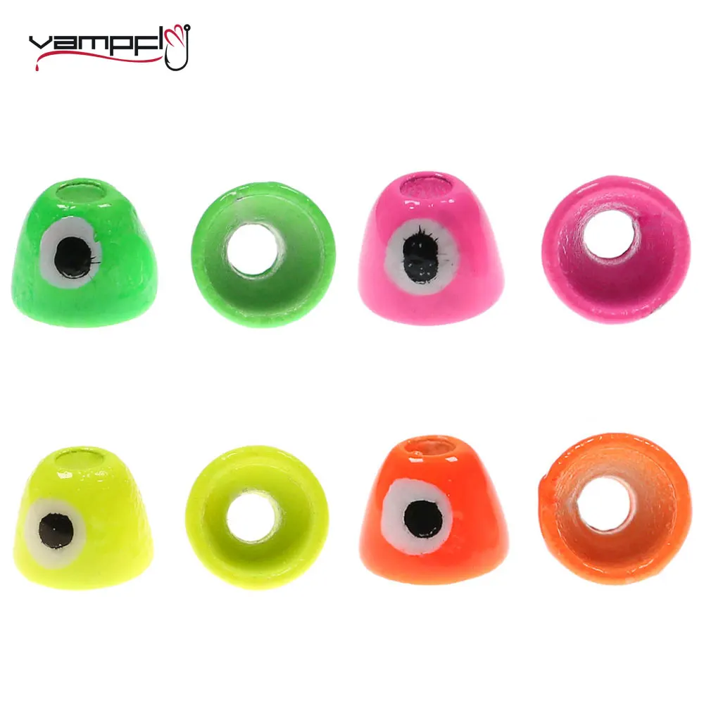 Vampfly 20pcs Fly Tying Paint Eyes UV Brass Cone Head Beads For Tying Woolly Bugger Minnow Streamer Fly Saltwater Fishing Lures