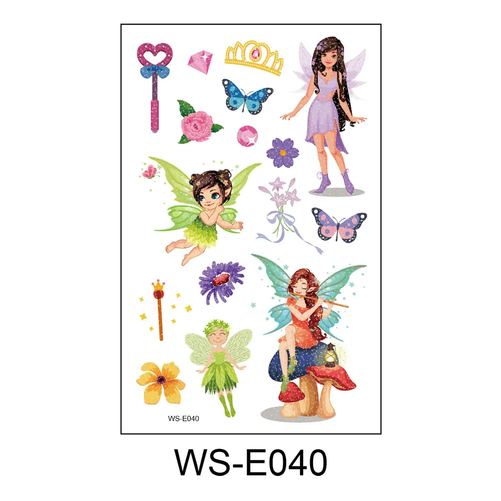 Autocollants de tatouage pour enfants, 10 pièces, dessin animé, belle princesse féerique, poudre Flash, corps étanche, visage, tatouages temporaires pour enfants