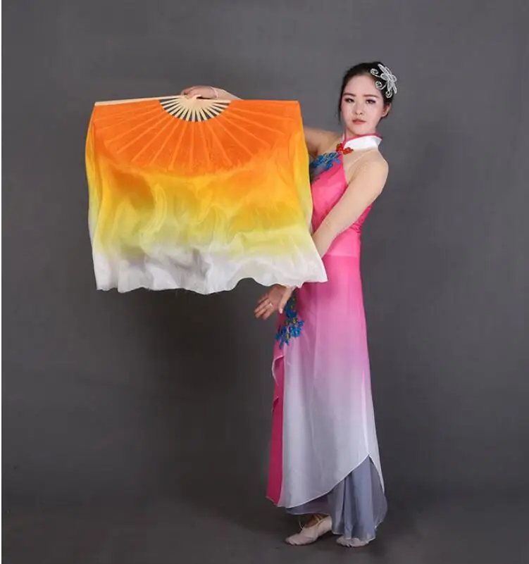 Velo de ventilador de doble cara para adultos, 100% seda, fuego, llama, arte, adoración, danza del vientre, accesorios de actuación en escenario, Color personalizado