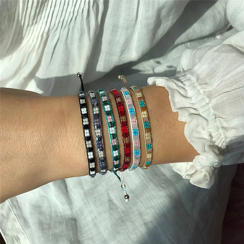 ORZTOON Vintage Boho Colorful Miyuki Beads Bracelets for Women Bohemian Simple Braided Rope Bracelet Trendy Female Jewelry Gift
