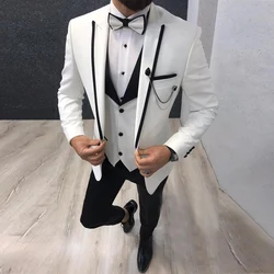 Men Suits 3 Pieces Slim Fit Casual Business Groomsmen Grey Green Ivory Lapel Tuxedos for Formal Wedding(Blazer+Pants+Vest)