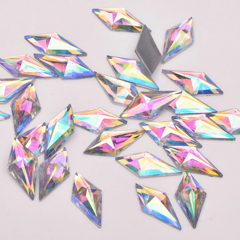 JUNAO 40pcs 10*22mm Crystal AB Flatback Rhombus Rhinestones Glitter Resin Crystal Applique Fancy Strass Stones Non Sewing Stones