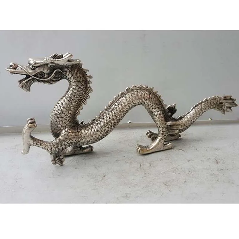 

Chinese Miao silver handmade auspicious dragon town curtilage statue