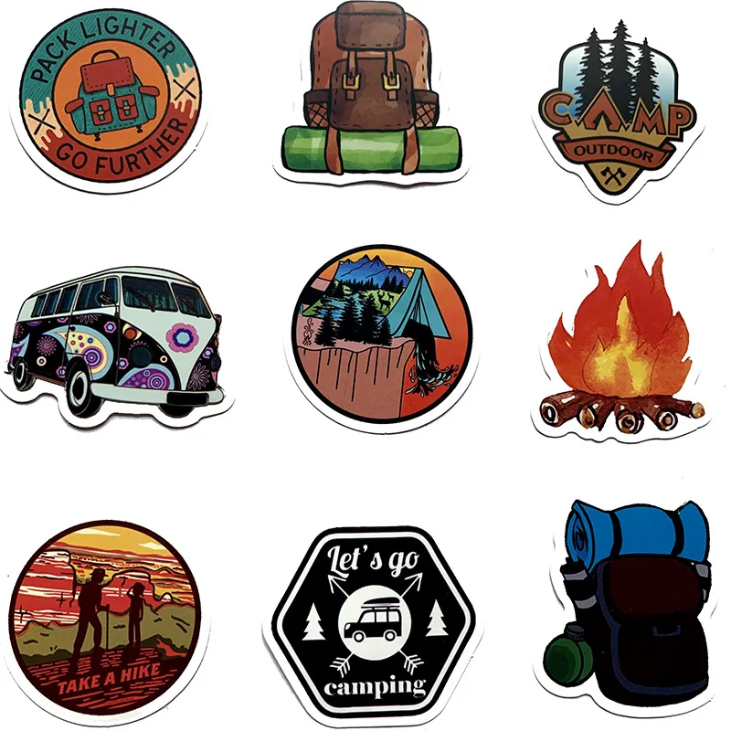 10/30/50Pcs Cartoon Go Camping Travel Stickers Waterproof Decal Laptop Motorcycle Luggage Snowboard Fridge Car Sticker