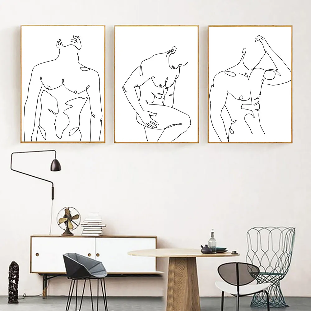 Male Figure Canvas Painting Abstract Man Body Print Line Art Poster Nude Paintings Minimalist Wall Art Pictures Bedroom Decor