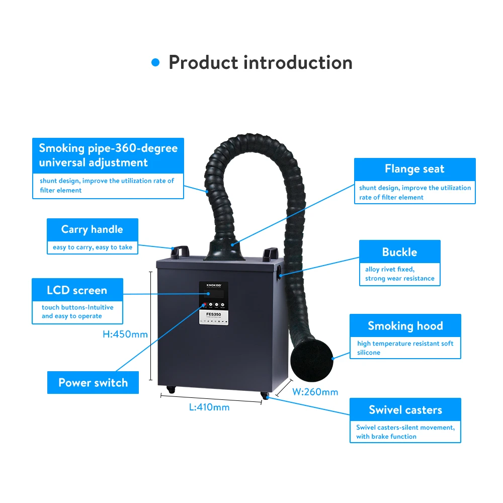 KNOKOO Activated Carbon Filter 350W Professional Fume Extractor For Hair Salon Keratin Treatments Remove Smoke And Odor