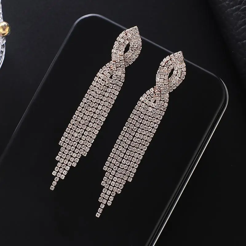 YFJEWE Fashion Jewelry Personality Temperament Crystal cross Tassel Earrings Bridal Earrings For Women Long Earrings gift E694