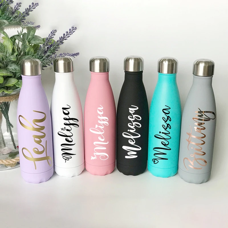 Free Personalized Stainless Steel Water Bottle, Bridesmaid Thermos, Custom Name Insulated Vacuum Flask, 500ml