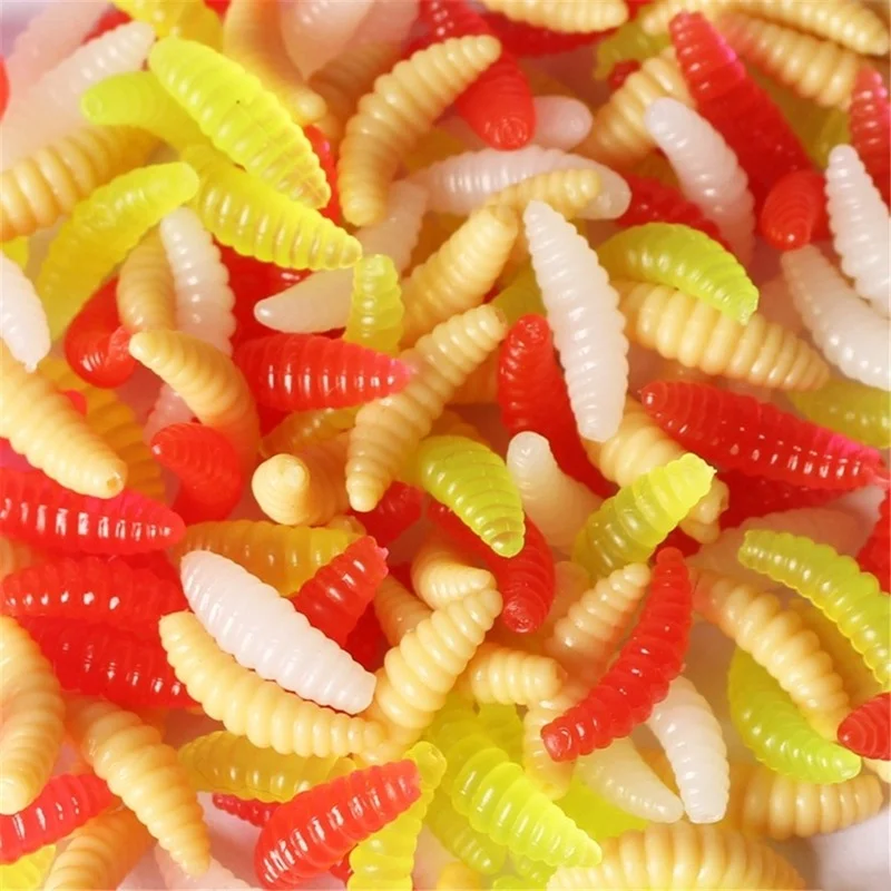 Promotion 20PCS 50PCS 2cm 0.3g Maggot Grub Soft Fishing Lure Hooks Smell Worms Glow Shrimps Fish Lures