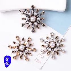 30pc Anti-Gold color Alloy Material Crystal/Pearl Flower Shape Charm For DIY Clothing/Hair Wedding Handmade Jewelry Making