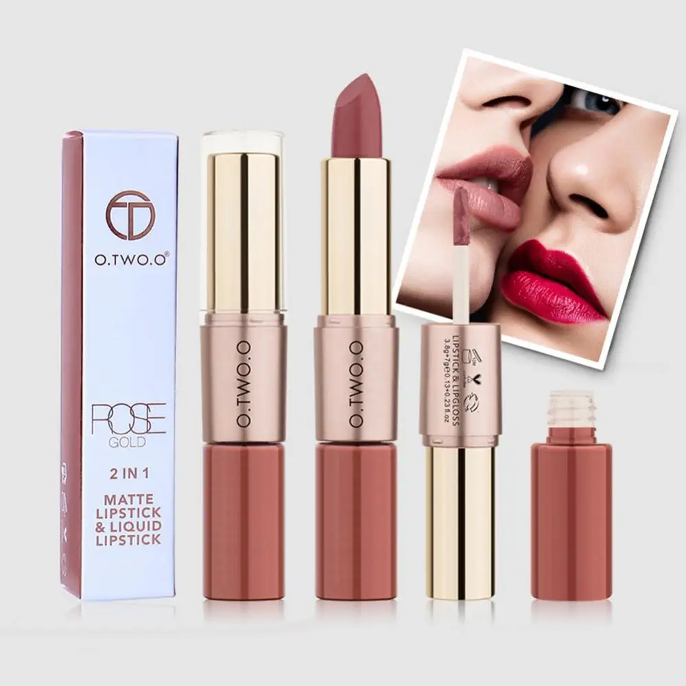 OTWOO 2 in 1 Matte Lipstick Lip Gloss Waterproof Long Lasting Non-sticky Makeup