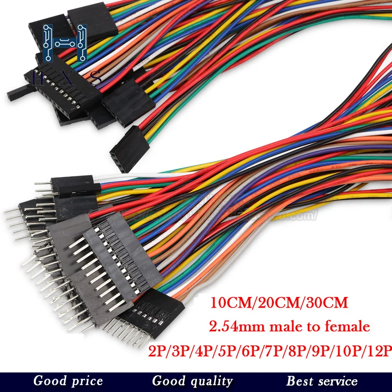 10PCS 2.54MM 2.54 Wire Dupont Line male to female 1P2 3 4 5 6 7 8 9 10 12 Pin Dupont cable connector JUMPER CABLE WIRE FOR PCB