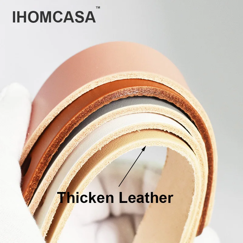 IHOMCASA – Poignée de meuble de style vintage en cuir véritable, disponible en 8 couleurs, en laiton doré, idéal pour placard de cuisine ou armoire