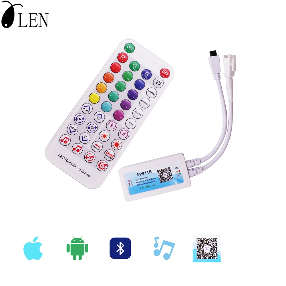 

SP611E RGB Controller Bluetooth Music App For WS2811 WS2812 Addressable LED Light Strip IR38 Keys DC5V-24V