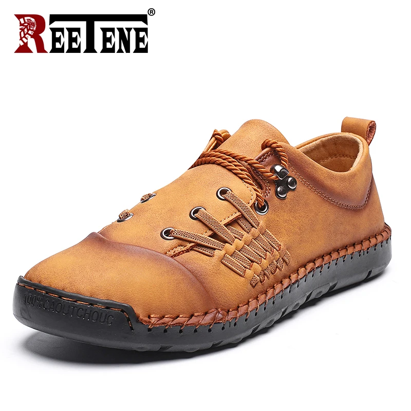 REETENE Men Leather Casual Shoes High Quality Men'S Comfortable Loafers Handmade Shoes For Men Big Size 38-48 Driving Shoes Male