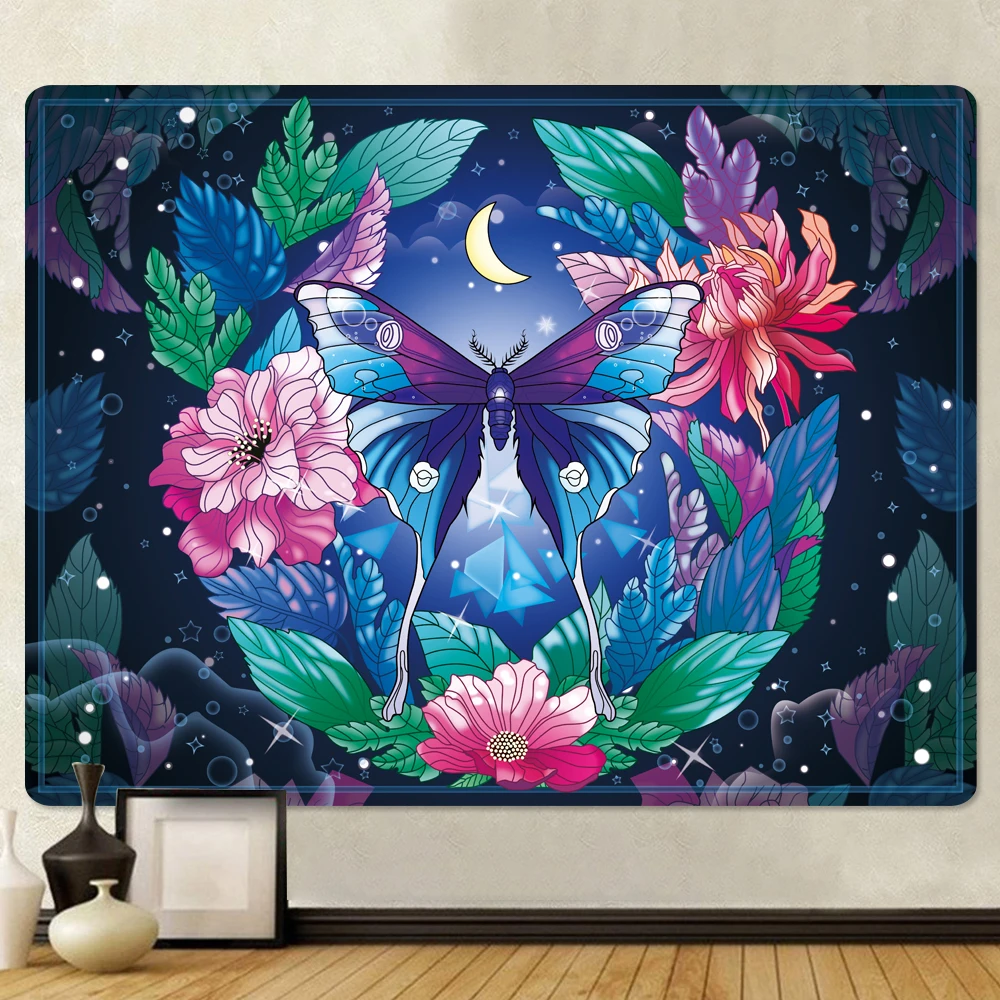 Plants Flowers Butterfly Psychedelic Scene Home Decoration Art Tapestry Bohemian Decoration Sofa Blanket Large Size Sheets