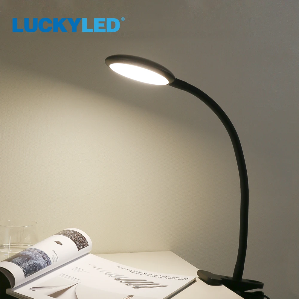 LUCKYLED Led Desk Lamp USB DC 5V Dimmable Flexible Table Lamp Clip Led Book Light Reading Bedside Lamp Touch Lamp for Bedroom